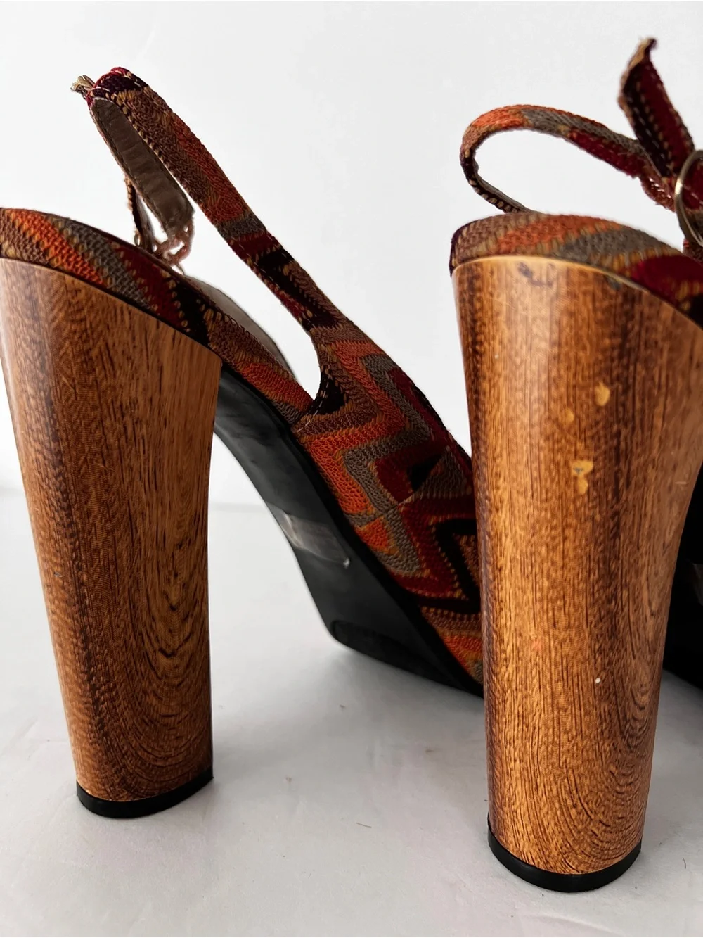 Charlotte Russe Boho Platform Slingback Heels Size 9 Chevron Tribal Wood Heel